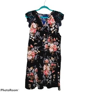SHEIN Lace Cap Sleeve V-Neck Knee Length Floral Summer Dress 496